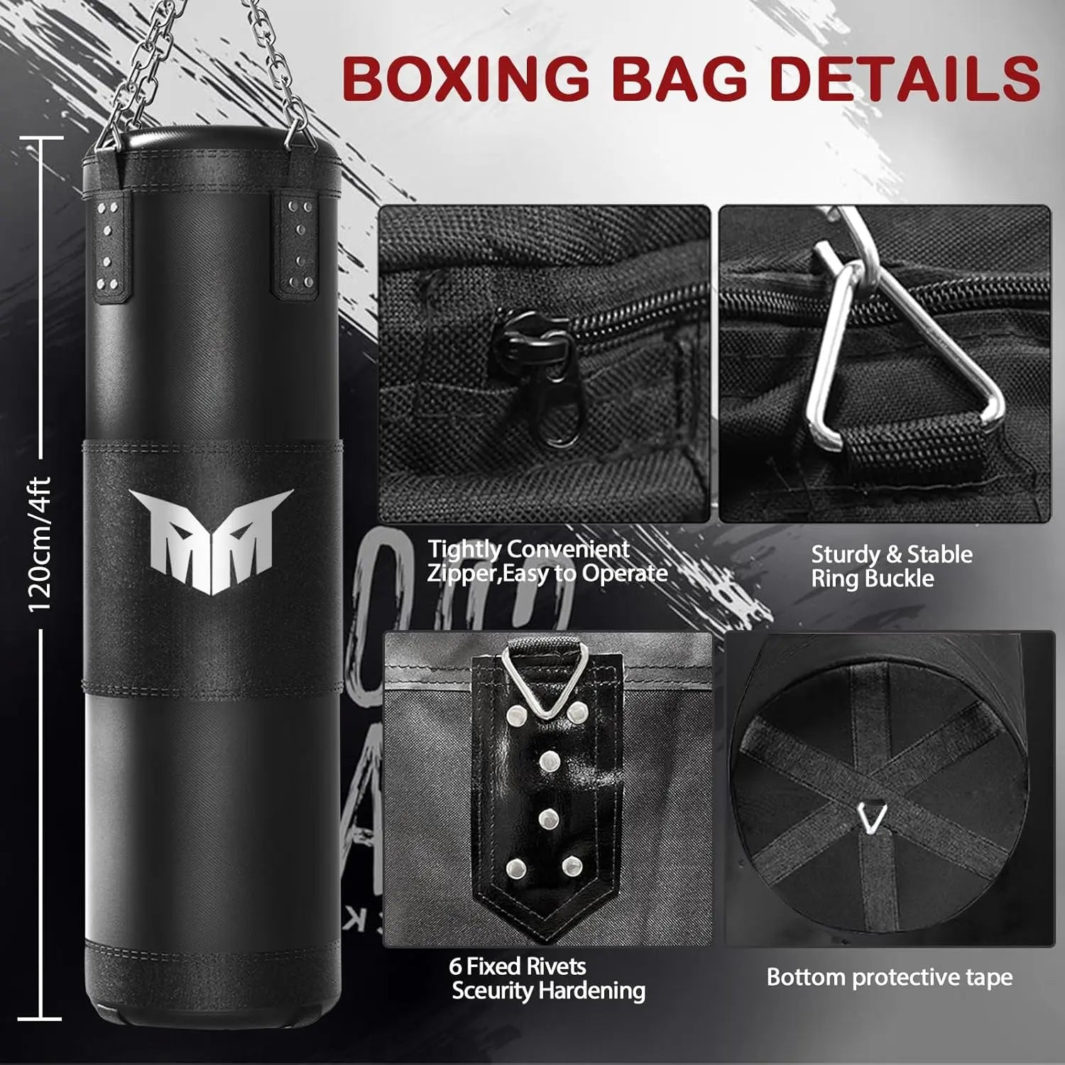Punching Bag for Adults, 4Ft Heavy Boxing Bag Set with 12 OZ Gloves for MMA Karate Kickboxing Boxing - Unfilled