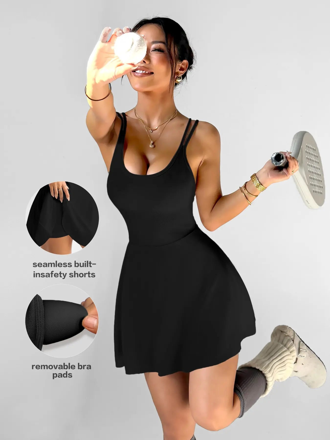 Women'S Cross Back Sports Dress with Removable Pads, Yoga Skirt Pants, Tennis Yoga Fitness Comfort Fashion Choice, Athletic Tennis Dress, Spring Summer