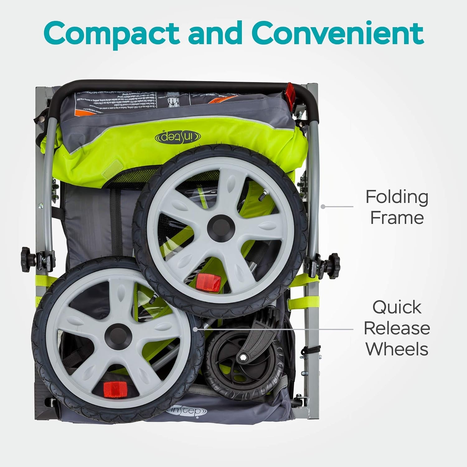 Quick-N-Ez Double Tow Behind Bike Trailer for Toddlers and Kids - Convertible Stroller and Jogger with 2-In-1 Canopy, Universal Bicycle Coupler, and Folding Frame Available in Multiple Colors