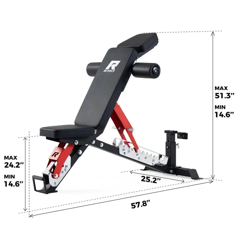 Ritfit GATOR 1600LB 3-Section Adjustable Weight Bench(Black/Red)