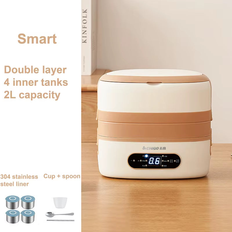 2L Smart Electric Lunch Box Heating Lunch Box Portable Steam Cook Pot Constant Temperature Heating Food Heater Office 220V