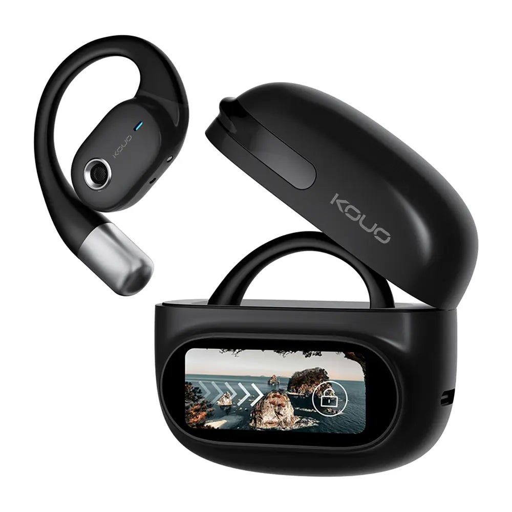 KOUO O1 Open-Ear Wireless Bluetooth 5.4 Headphones with LED HD Display High-Fidelity Sound IPX7 Waterproof for Office Sports Studying Audio Calls