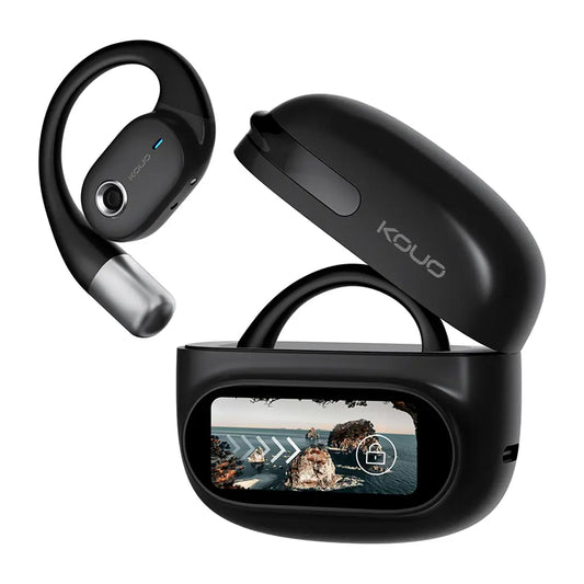 KOUO O1 Open-Ear Wireless Bluetooth 5.4 Headphones with LED HD Display High-Fidelity Sound IPX7 Waterproof for Office Sports Studying Audio Calls