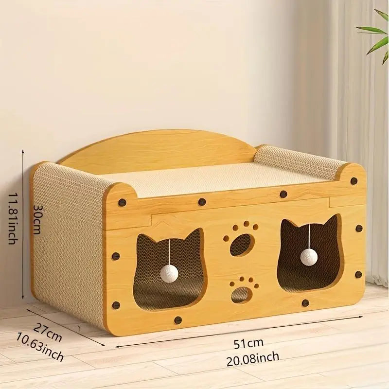 Fanjun-Amtech 2-in-1 House and Scratch Board: Durable Double Layer Pet Bed and Scratcher for Indoor Use