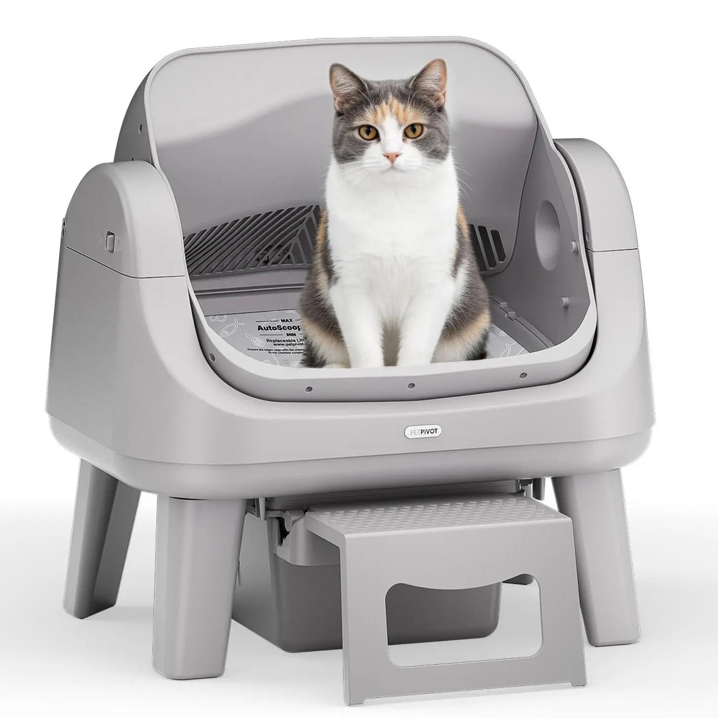 Petpivot Autoscooper 12 Open-Top Self-Cleaning Cat Litter Box – Sealed Waste Drawer, Includes Trash Bags & Entry Step