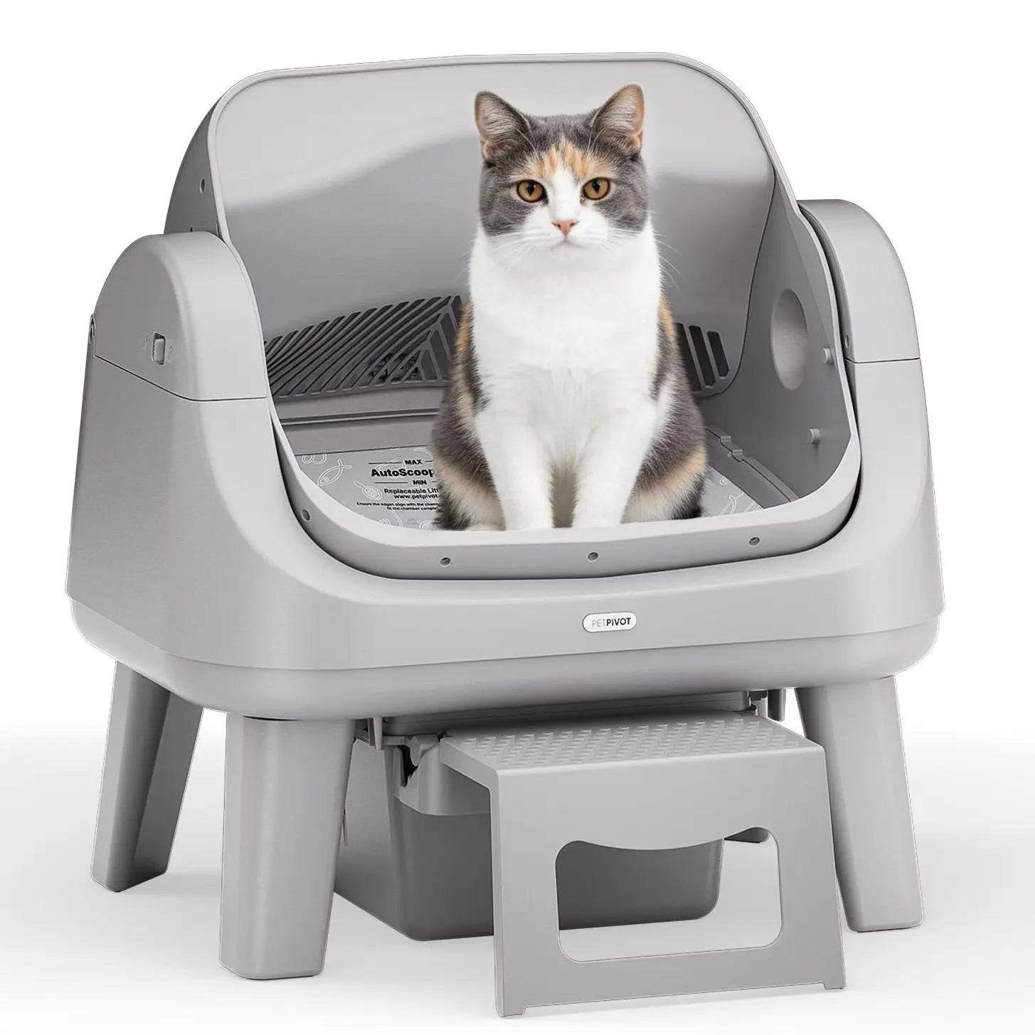 Petpivot Autoscooper 12 Open-Top Self-Cleaning Cat Litter Box – Sealed Waste Drawer, Includes Trash Bags & Entry Step