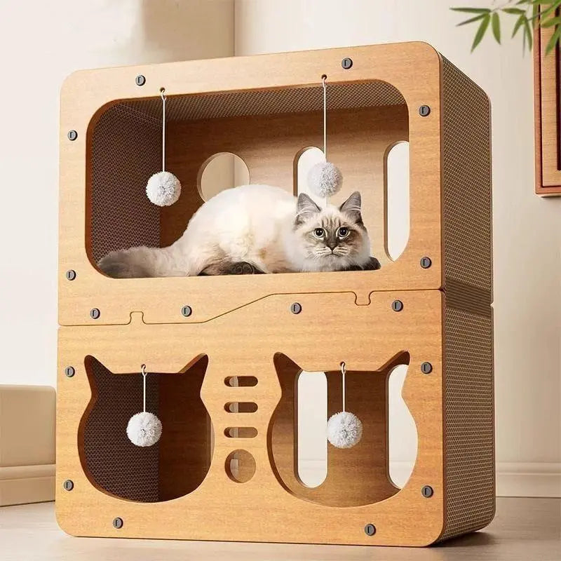 Fanjun-Amtech 2-in-1 House and Scratch Board: Durable Double Layer Pet Bed and Scratcher for Indoor Use