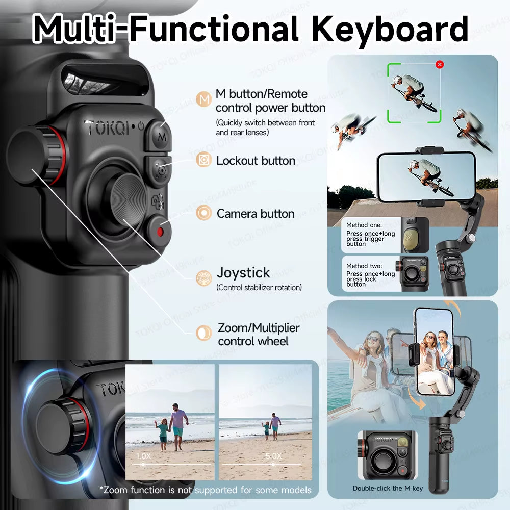 M03 Handheld Gimbal 3-Axis AI Tracking Stabilizer with Wireless Microphone for Smartphones Shooting Vlog, with Fill Light