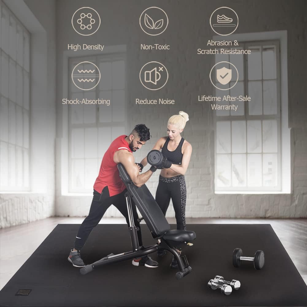 Extra Large Non-Slip Exercise Mat for Home Gym - Available in Multiple Sizes (16'X6', 12'X6', 10'X6', 8'X6') - 7mm Thick Durable Cardio Mat for MMA, Plyometrics, Jump Rope, Weights, and Fitness Activities