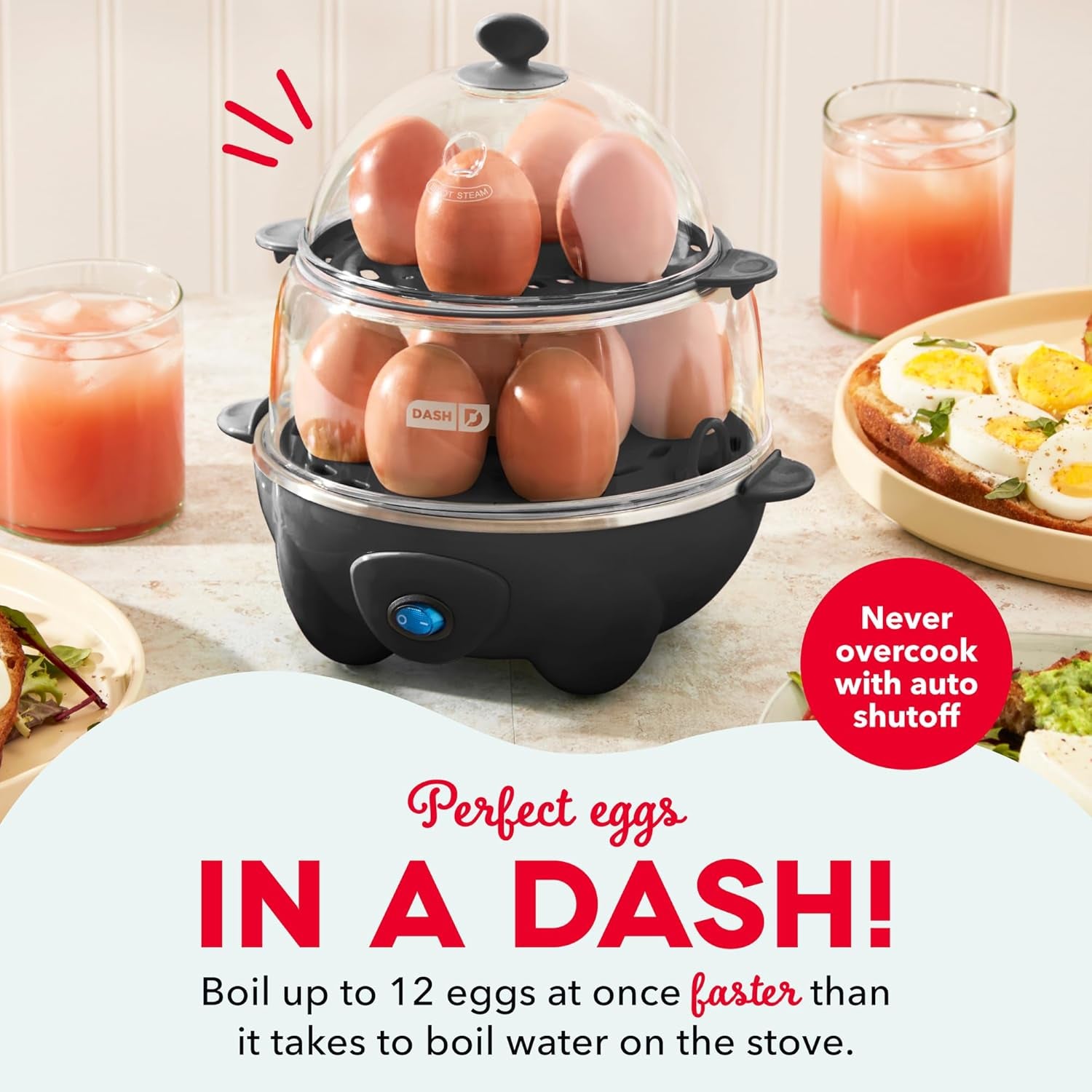 Deluxe Egg Cooker - Boiler, Poacher & Steamer - Includes Measuring & Recipe Guide - Dishwasher Safe - BPA Free - Holds 12 Eggs, Black