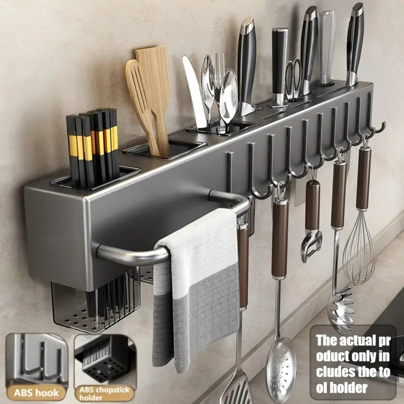 Multi-Functional Wall-Mounted Kitchen Storage Rack, Kitchenware - Heavy-Duty Carbon Steel Knife Holder, Japanese Knife Storage Rack, No-Drill Installation, Suitable for Storing Knives, Cutlery, and Cutting Boards in Homes and Restaurants, Space-Saving