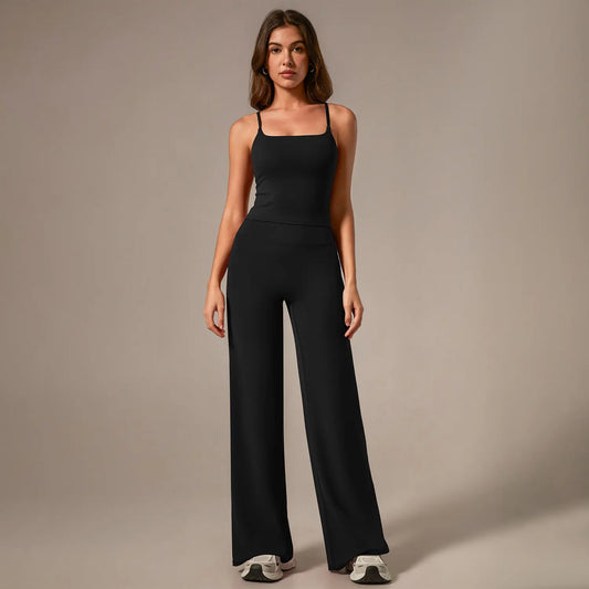 Timeoff Women'S Yoga Two-Piece Set – Stretchy Fabric, Butt-Lifting Design, Sleeveless Cami & Wide-Leg Pants for Comfortable Fit, Enhanced Curves & Flexible Movement, Ideal for Yoga, Casual Outings & Daily Wear