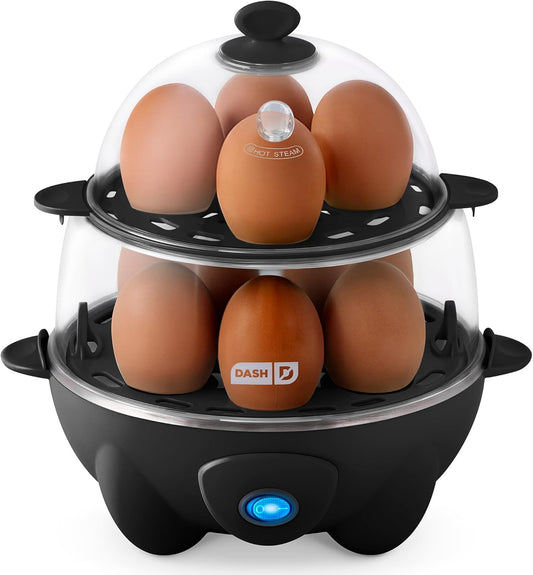 Deluxe Egg Cooker - Boiler, Poacher & Steamer - Includes Measuring & Recipe Guide - Dishwasher Safe - BPA Free - Holds 12 Eggs, Black