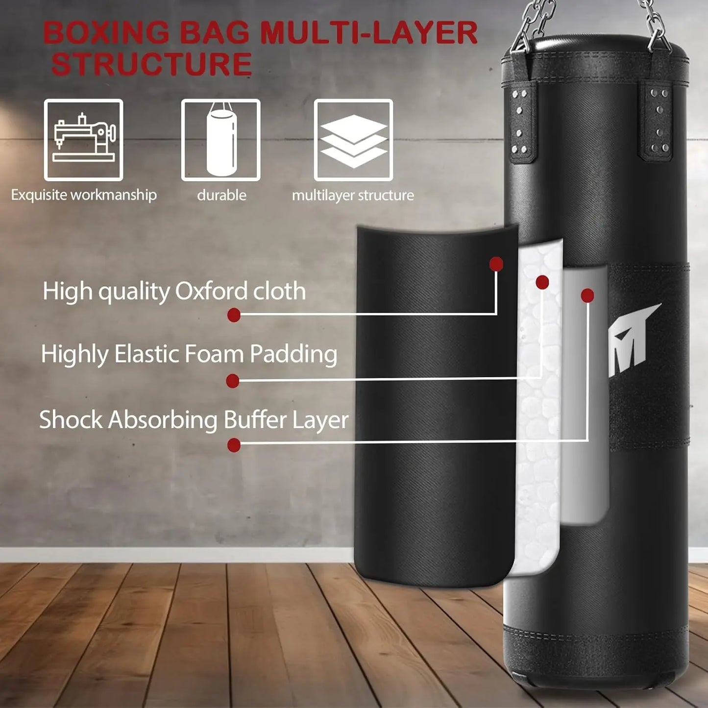 Punching Bag for Adults, 4Ft Heavy Boxing Bag Set with 12 OZ Gloves for MMA Karate Kickboxing Boxing - Unfilled