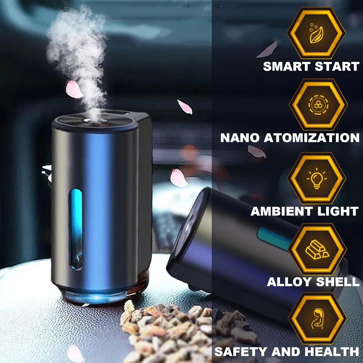 Rechargeable Auto Aroma Diffuser with Essential Oil Smart Car Air Freshener with Three Adjustable Modes Car Fragrance Diffuser