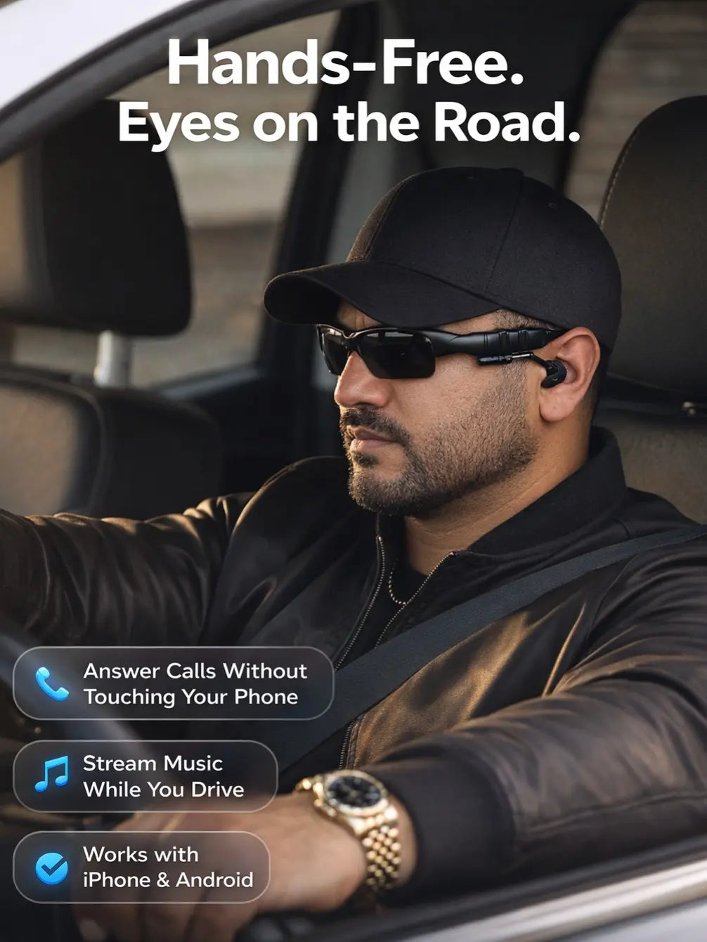 Wireless Audio Smart Sunglasses - Bluetooth Sport Eyewear with Integrated Earbuds, Flip-Up Tinted Lenses, Hands-Free Calling and Music, Adjustable Fit for Men and Women (Available in Black, Blue, Yellow, Mirror)