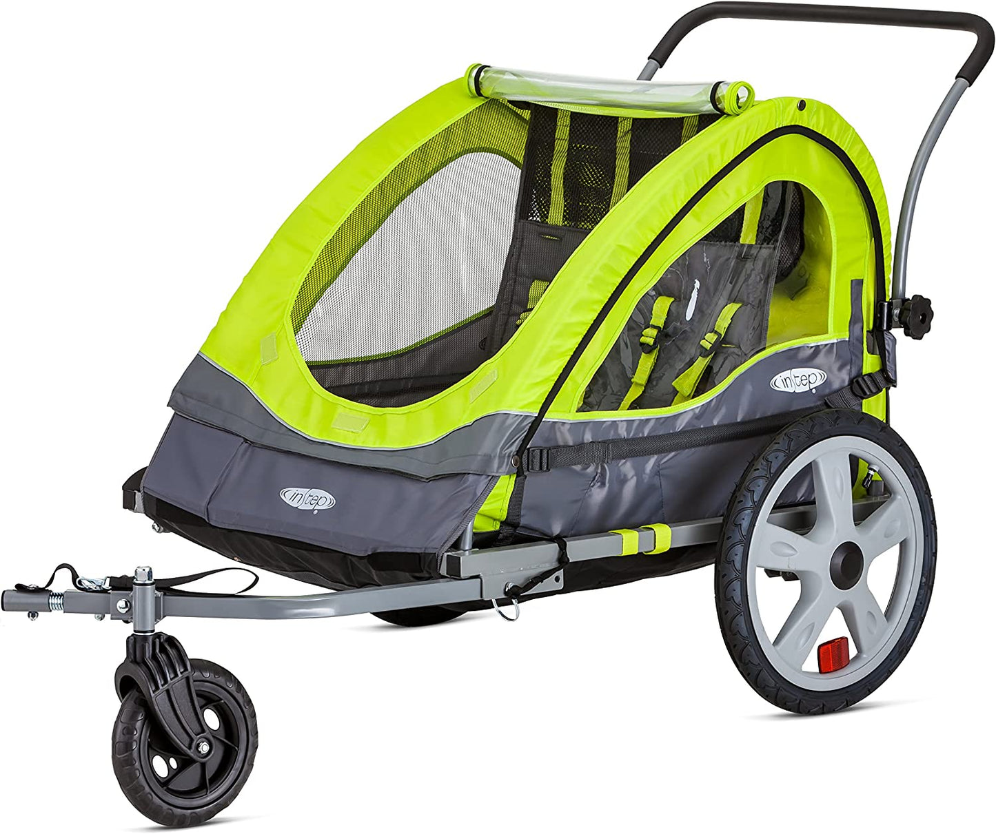 Quick-N-Ez Double Tow Behind Bike Trailer for Toddlers and Kids - Convertible Stroller and Jogger with 2-In-1 Canopy, Universal Bicycle Coupler, and Folding Frame Available in Multiple Colors