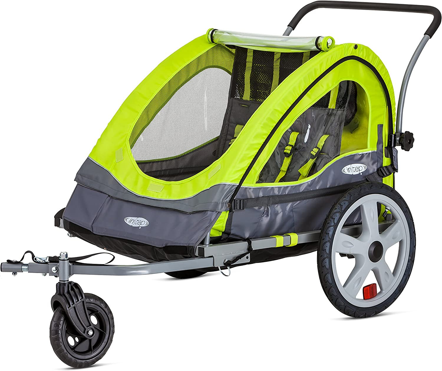 Quick-N-Ez Double Tow Behind Bike Trailer for Toddlers and Kids - Convertible Stroller and Jogger with 2-In-1 Canopy, Universal Bicycle Coupler, and Folding Frame Available in Multiple Colors