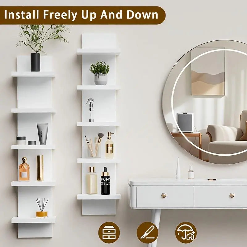 5-Layer PVC Plastic Wall Shelf Unit, Suspended Storage System for Bedroom Living Room Entrance, Upgraded Tower Design for Jewelry and Plants Display