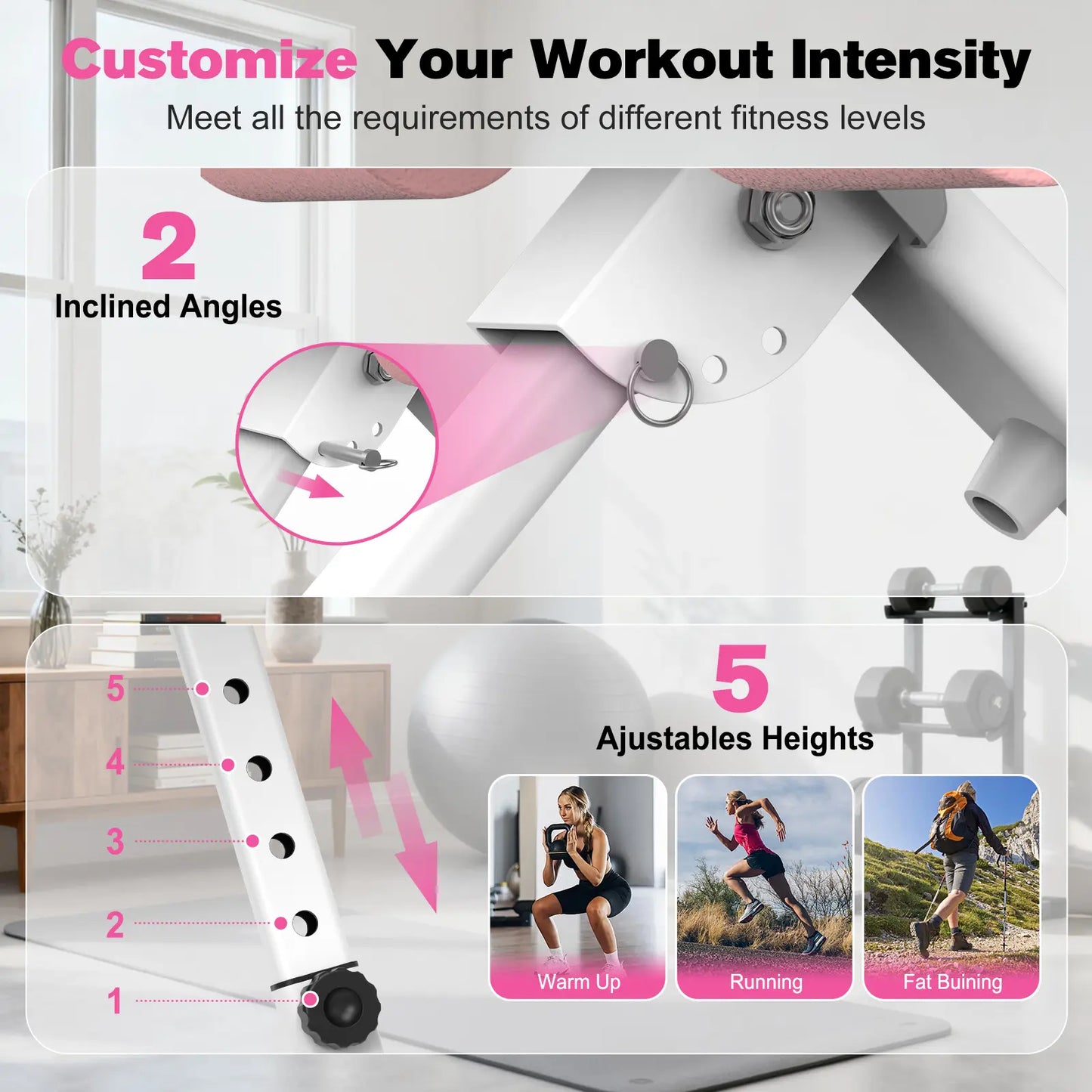 RELIFE SPORTS Foldable Adjustable Ab Trainer with LCD Monitor for Women - 440LBS Capacity, 5-Level Height & 2-Level Incline, Home Gym Equipment, Ideal Gift for Fitness Beginners