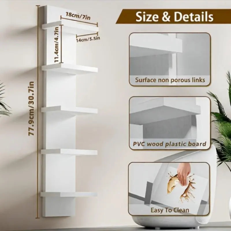 5-Layer PVC Plastic Wall Shelf Unit, Suspended Storage System for Bedroom Living Room Entrance, Upgraded Tower Design for Jewelry and Plants Display