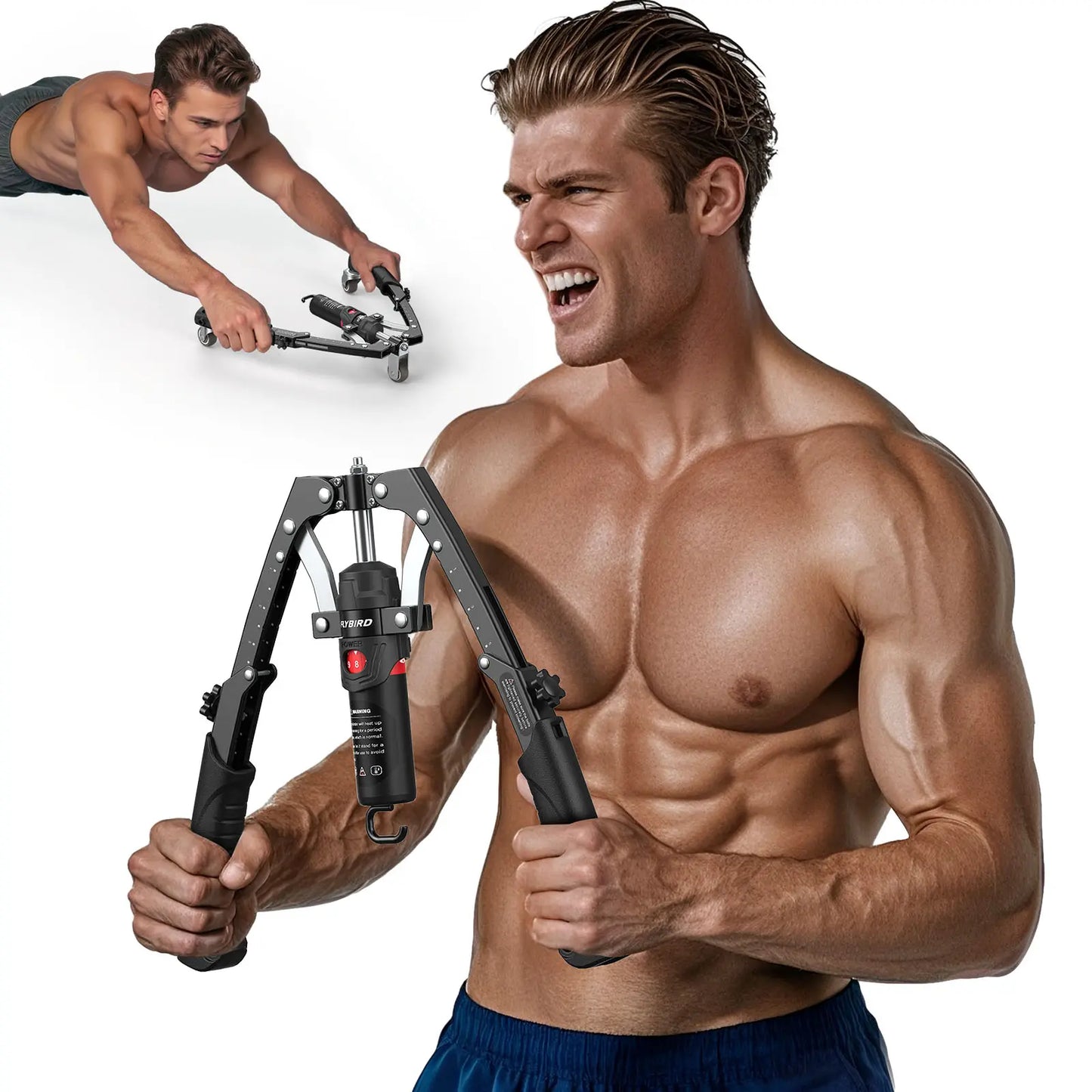 FLYBIRD Chest and Arm Twister with Flex Core Trainer - 15-Level Hydraulic Power Chest Press Machine (22-440 lbs) for Upper Body Strength, Portable Resistance Fitness Equipment
