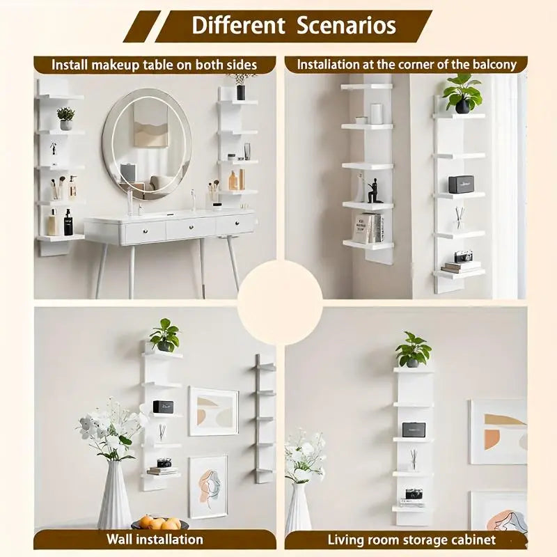 5-Layer PVC Plastic Wall Shelf Unit, Suspended Storage System for Bedroom Living Room Entrance, Upgraded Tower Design for Jewelry and Plants Display