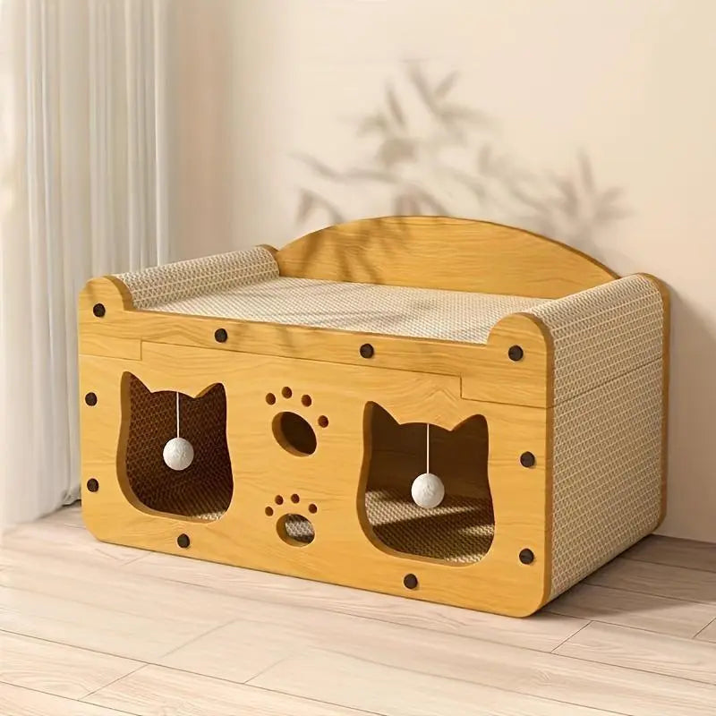 Fanjun-Amtech 2-in-1 House and Scratch Board: Durable Double Layer Pet Bed and Scratcher for Indoor Use