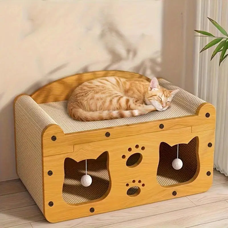 Fanjun-Amtech 2-in-1 House and Scratch Board: Durable Double Layer Pet Bed and Scratcher for Indoor Use