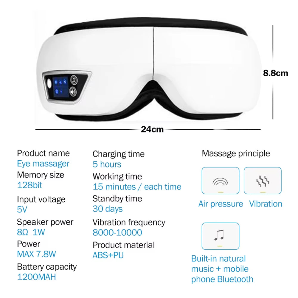 6D Smart Vibration Eye Massager with Airbag Compression, Bluetooth Music, and Sleep Mask for Eye Relaxation and Fatigue Relief