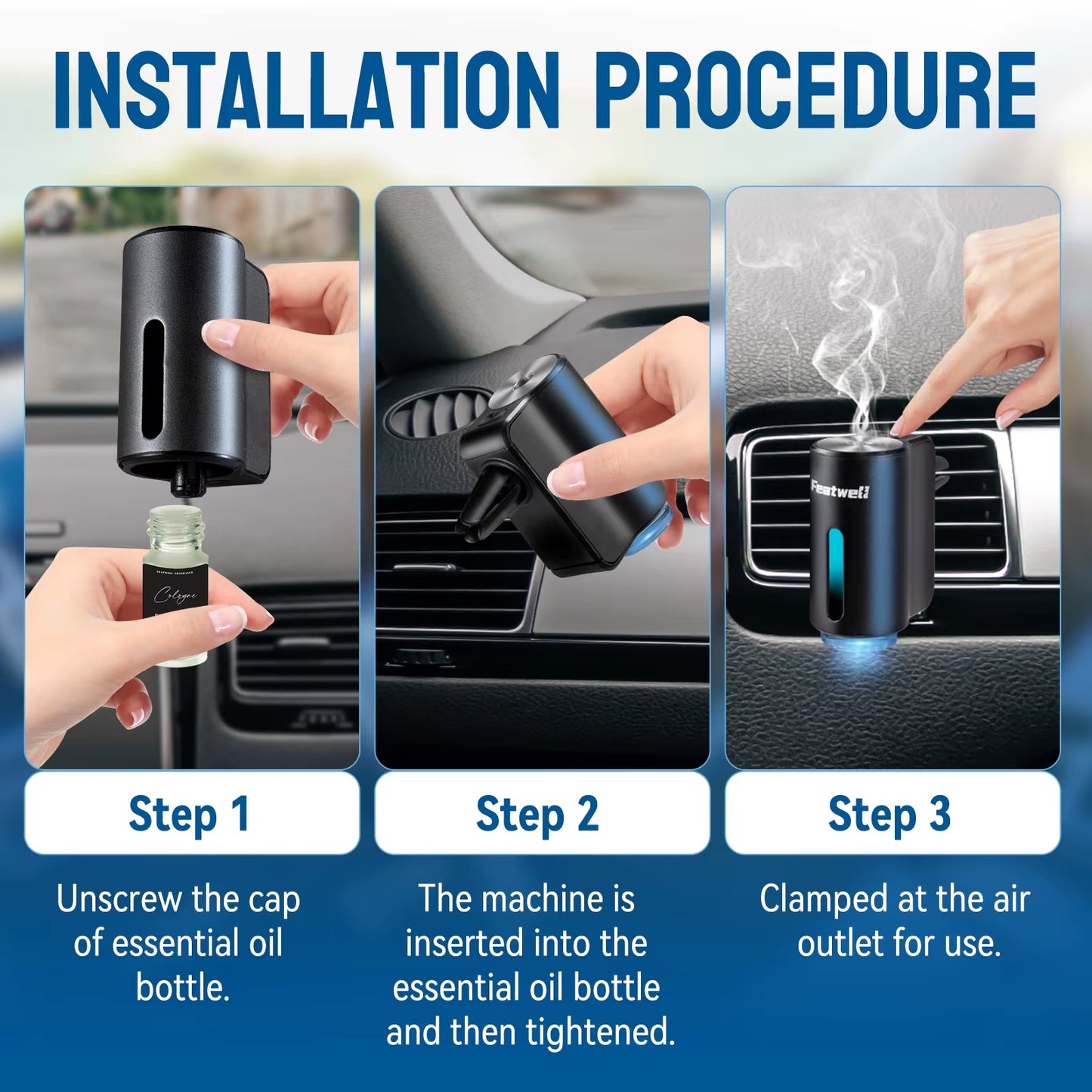 Smart Car Air Aromatherapy Diffuser, Fragrance Car Air Fresheners with Six Adjustable, Humidifier Essential Oil Diffuser for V