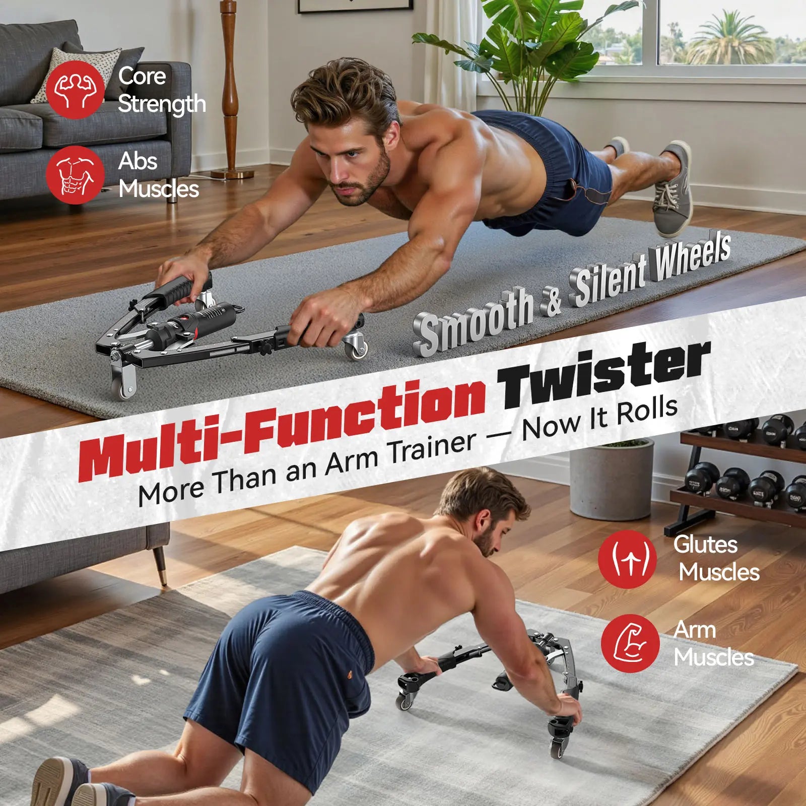 FLYBIRD Chest and Arm Twister with Flex Core Trainer - 15-Level Hydraulic Power Chest Press Machine (22-440 lbs) for Upper Body Strength, Portable Resistance Fitness Equipment